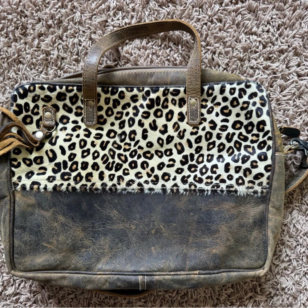 Myra leopard hair-on shoulder laptop bag/briefcase/computer bag